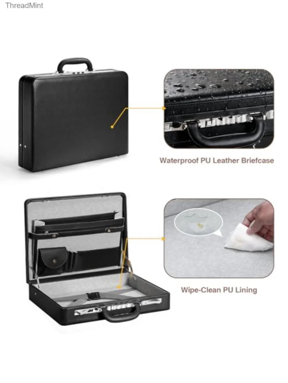 PU Leather Briefcase Dual Combination Lock 16 Inch Laptop